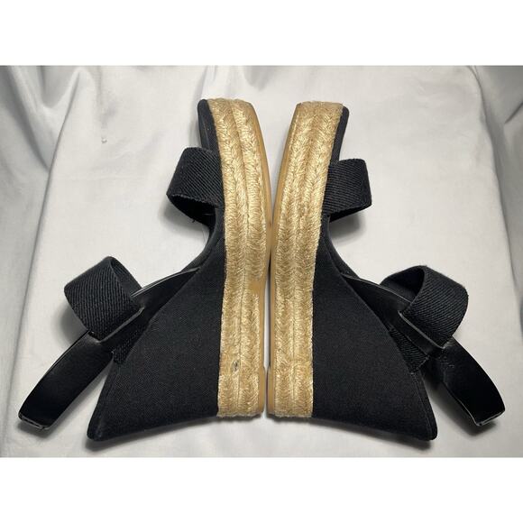 TORY BURCH Espadrille Wedge Platform Sandals 2 Band Black Leather US 8.… - Picture 6 of 12